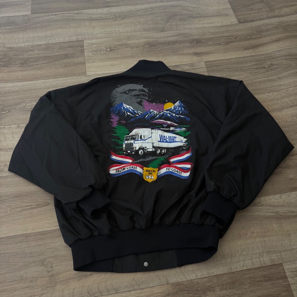 Vintage Auburn Sportswear Walmart Trucker Bomber Jacket Black Mens XL USA Made